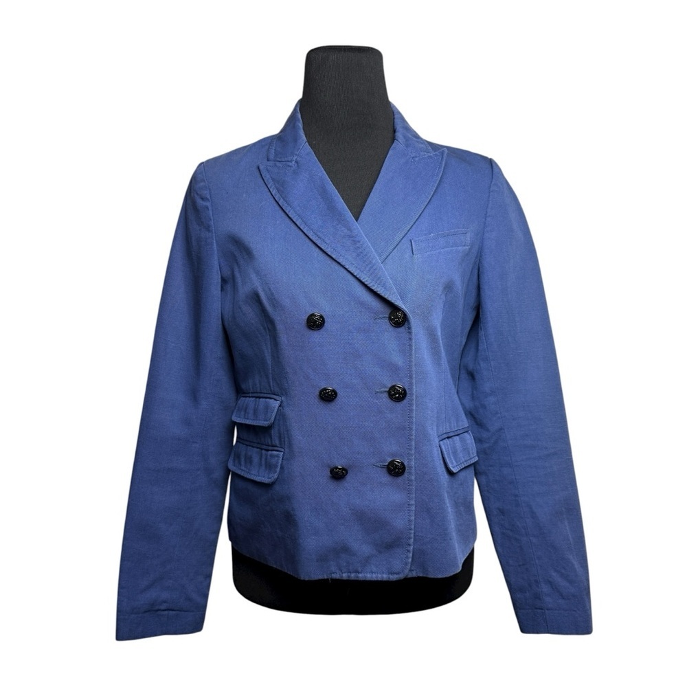 Sandro Blue Double Breasted Blazer Jacket SZ 42 10 Cotton Preppy Classic Fall - Picture 7 of 7